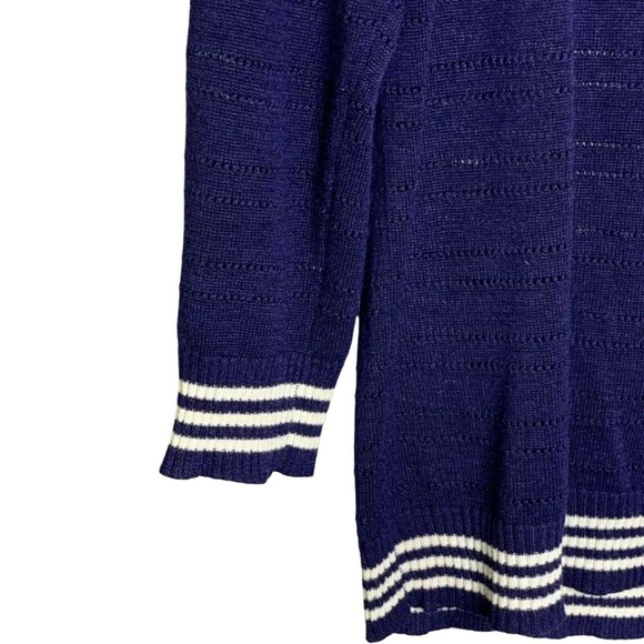 Kenar Women's‎ Sweater Pullover Top Blue White Stripe Sheer Crew Neck Size Small - Picture 3 of 6